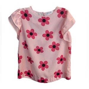 EUC Mod Boutique Pink Flower Ruffle Sleeve Blouse Size L.